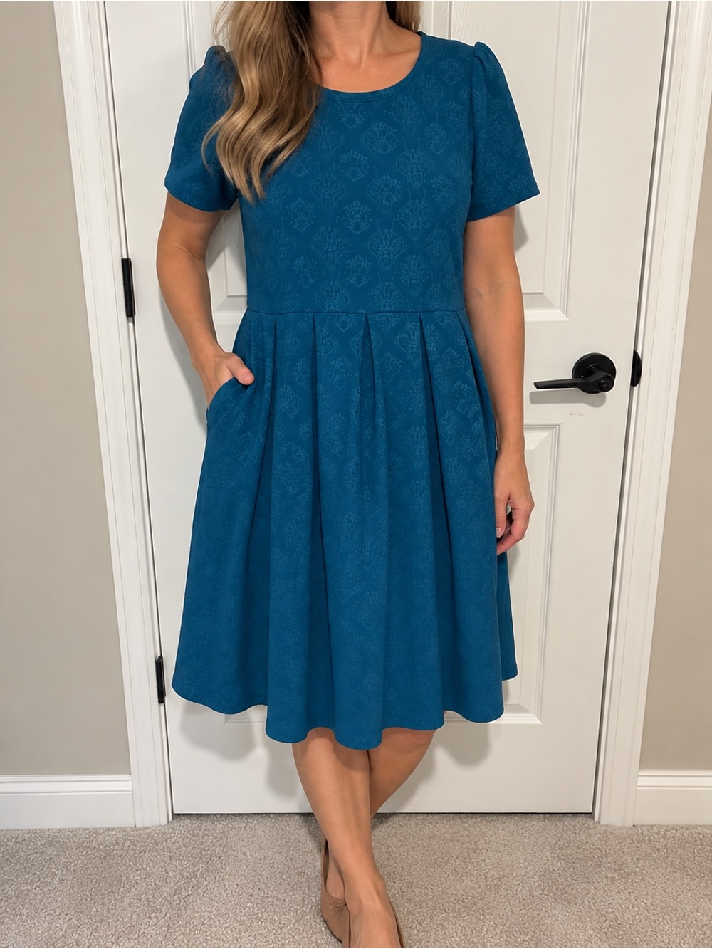 LuLaRoe Teal Short Sleeve Fit-and-Flare Dress
